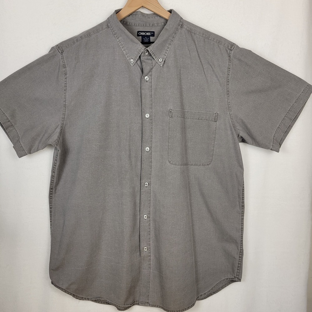 VTG 90s Cherokee Mens Casual Button Down Shirt XL Gray Short Sleeve Gorpcore